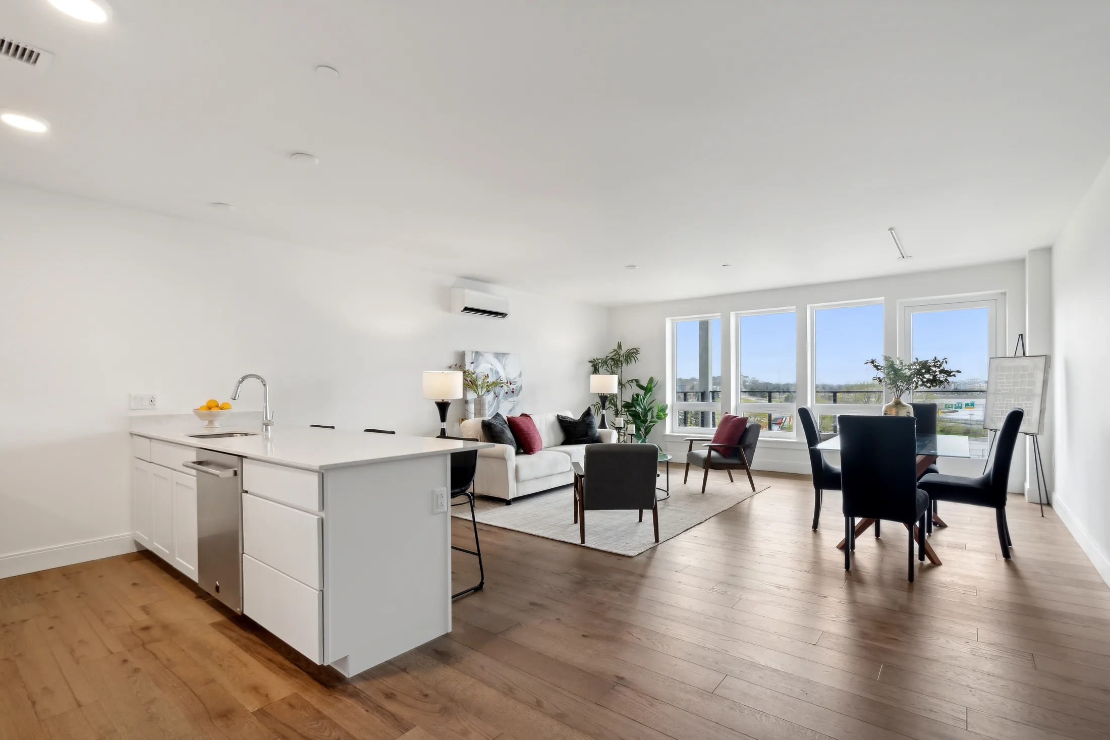 Open kitchen, living, and dining space at 218 Washington Avenue